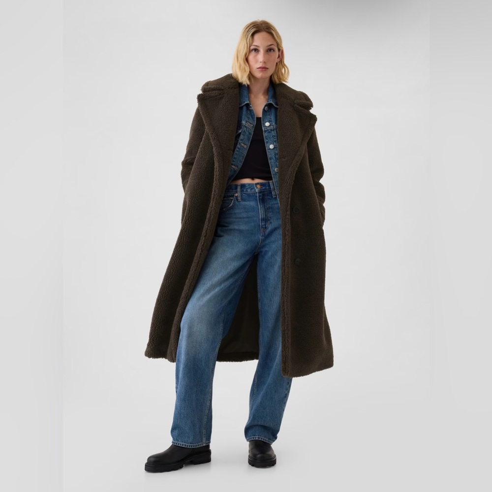 NWT GAP Women's Dark Brown Sherpa Long Coat